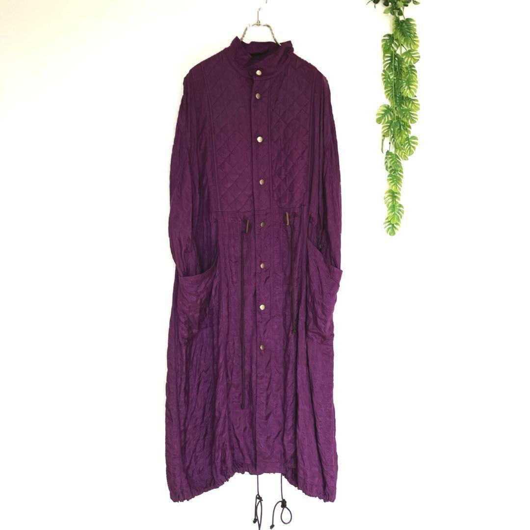 美品☆SARA MALLIKA スクエアステッチロングコート パープル