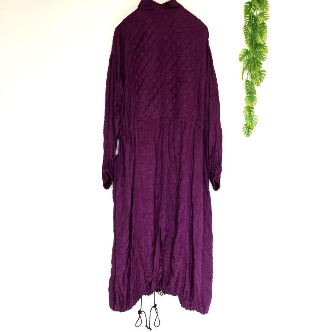 美品☆SARA MALLIKA スクエアステッチロングコート パープル