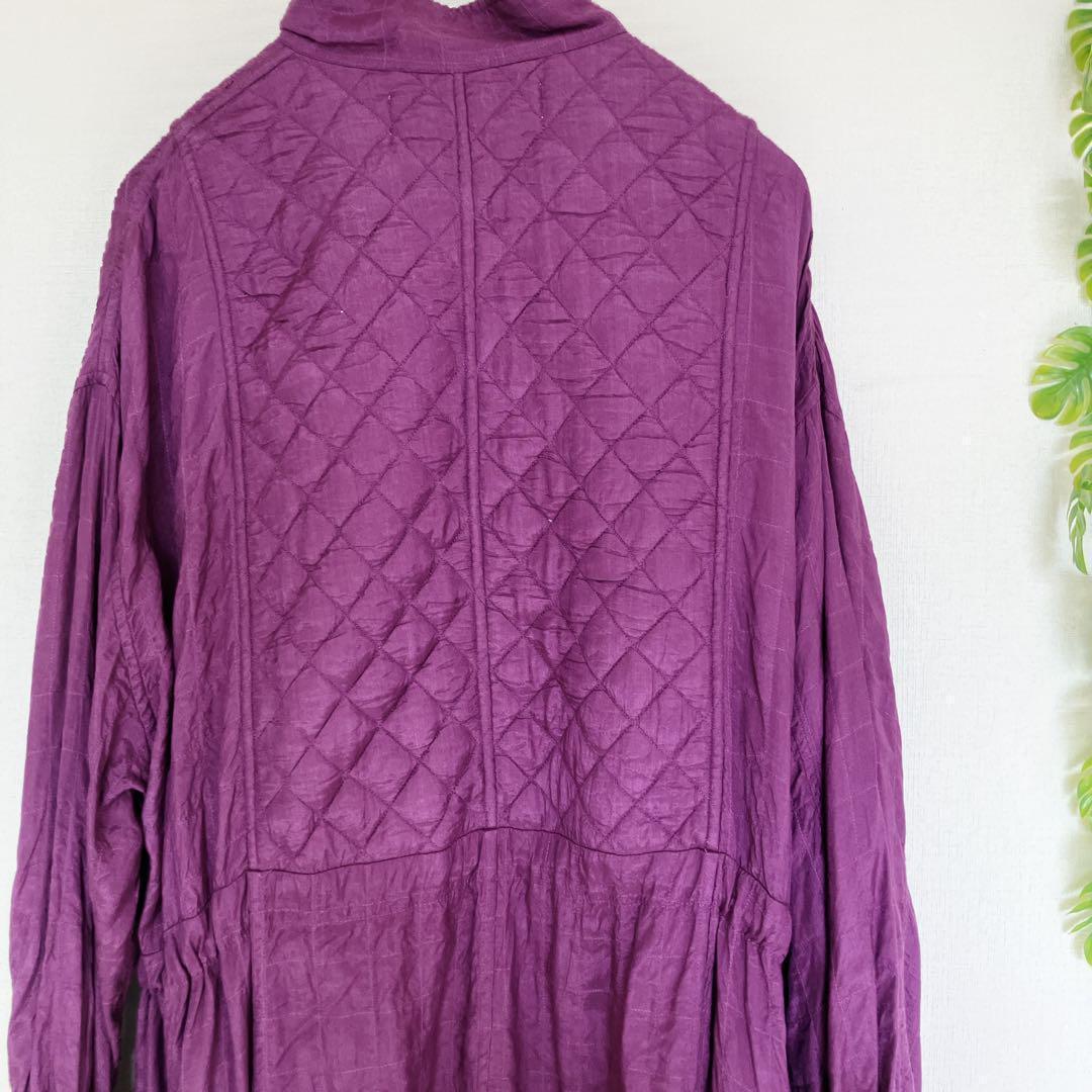 美品☆SARA MALLIKA スクエアステッチロングコート パープル