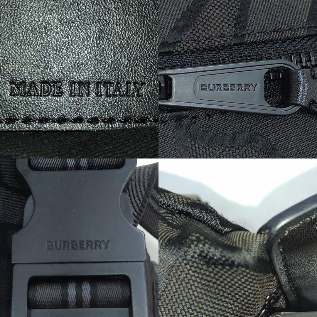 バーバリー ボディバッグ ウエストポーチ レザー×ナイロン TB総柄 黒