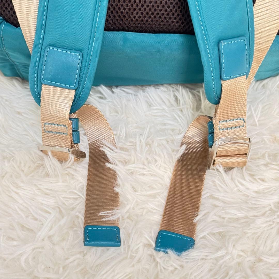 希少　美品　キタムラ　マニマニ　リュック　コラボ　ナイロン　レザー　ターコイズ