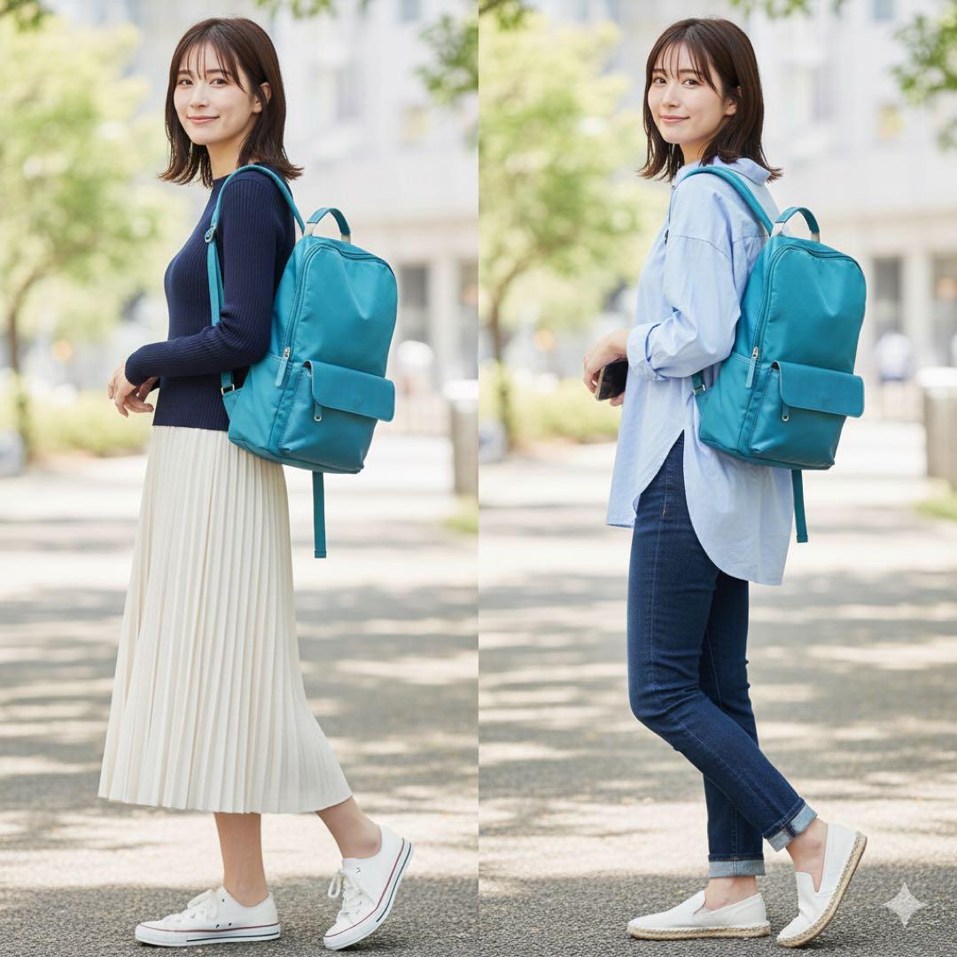 希少　美品　キタムラ　マニマニ　リュック　コラボ　ナイロン　レザー　ターコイズ