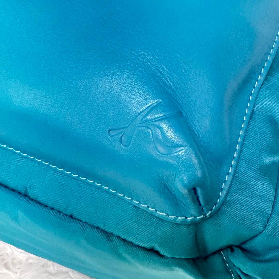 希少　美品　キタムラ　マニマニ　リュック　コラボ　ナイロン　レザー　ターコイズ