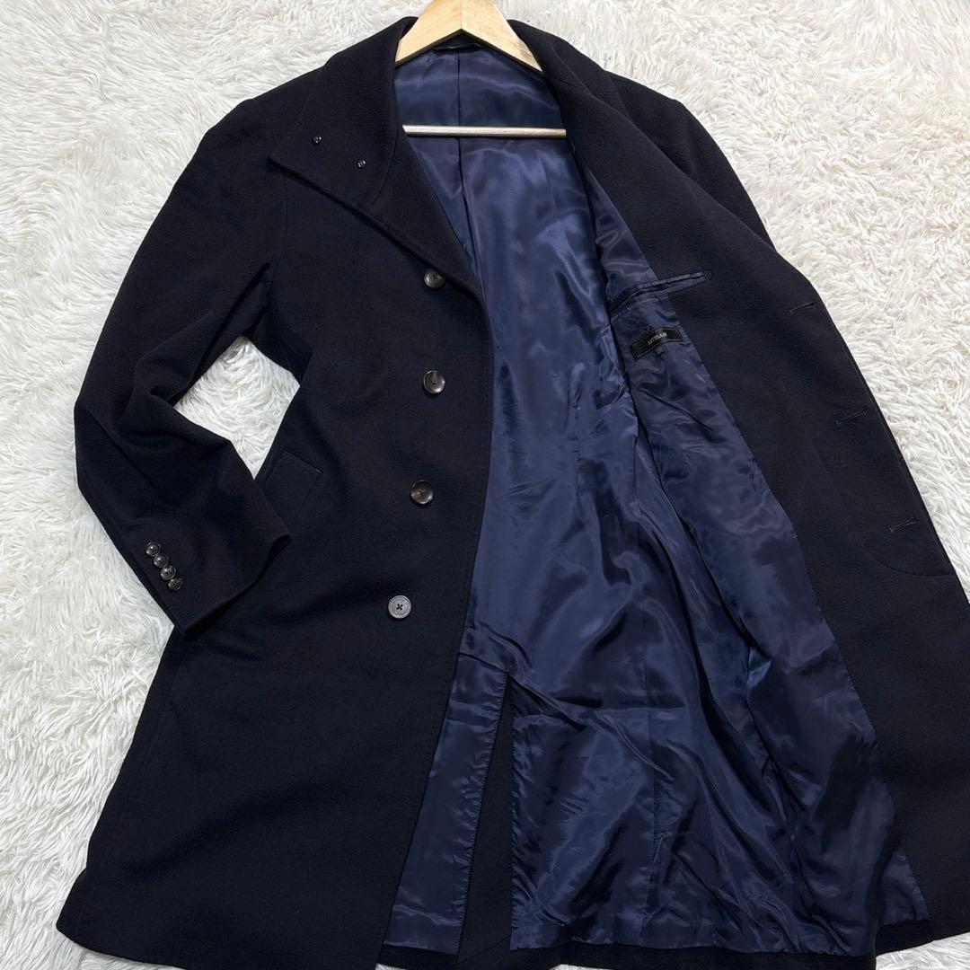 美品✨アルチザン カシミヤ100％ ロングチェスターコート 比翼ボタン ネイビー