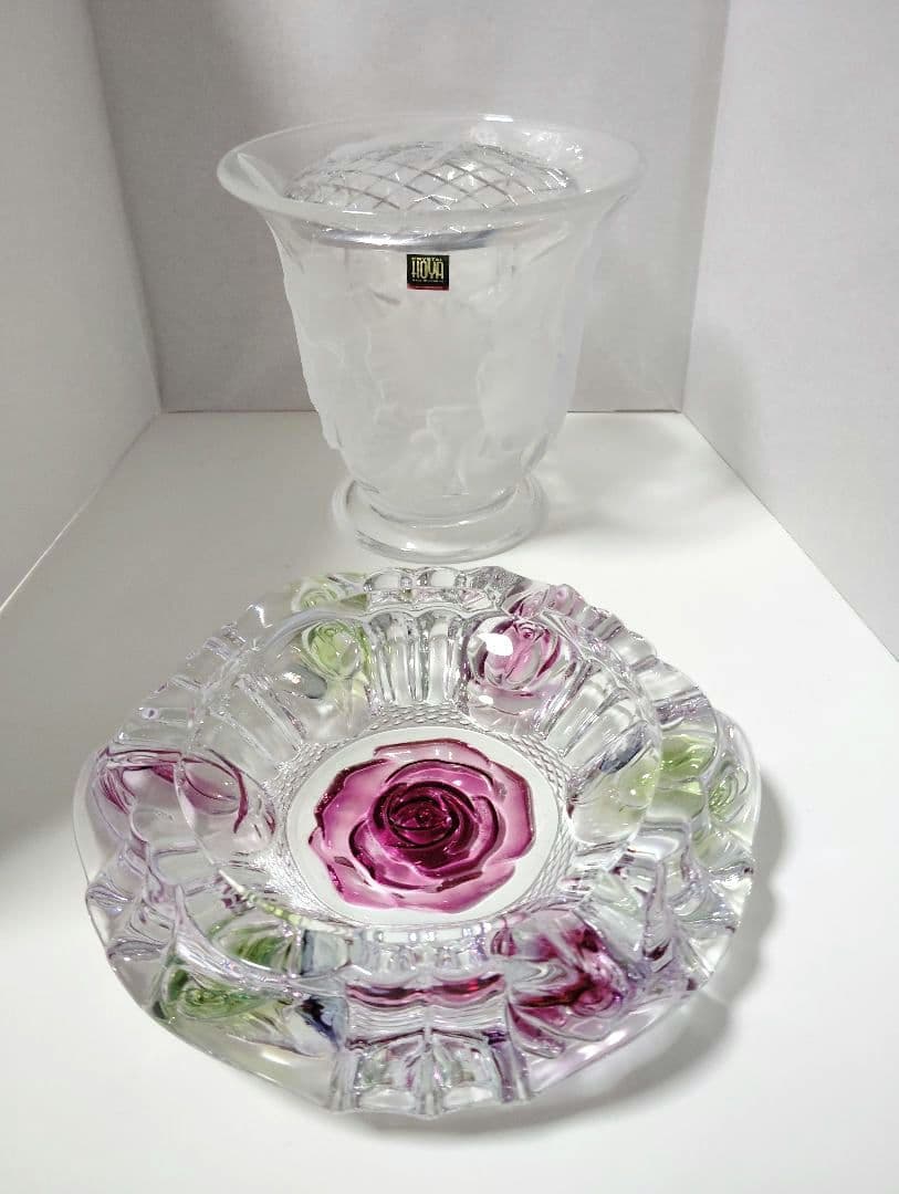 本日限定価格 HOYAクリスタル カトレア ローズボール(花瓶)とバラ柄
