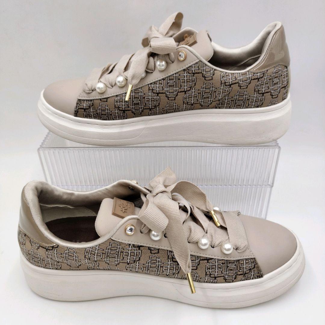 【2点おまとめ】＋diana パールビジュー付 リボンスニーカー 23.5 厚底