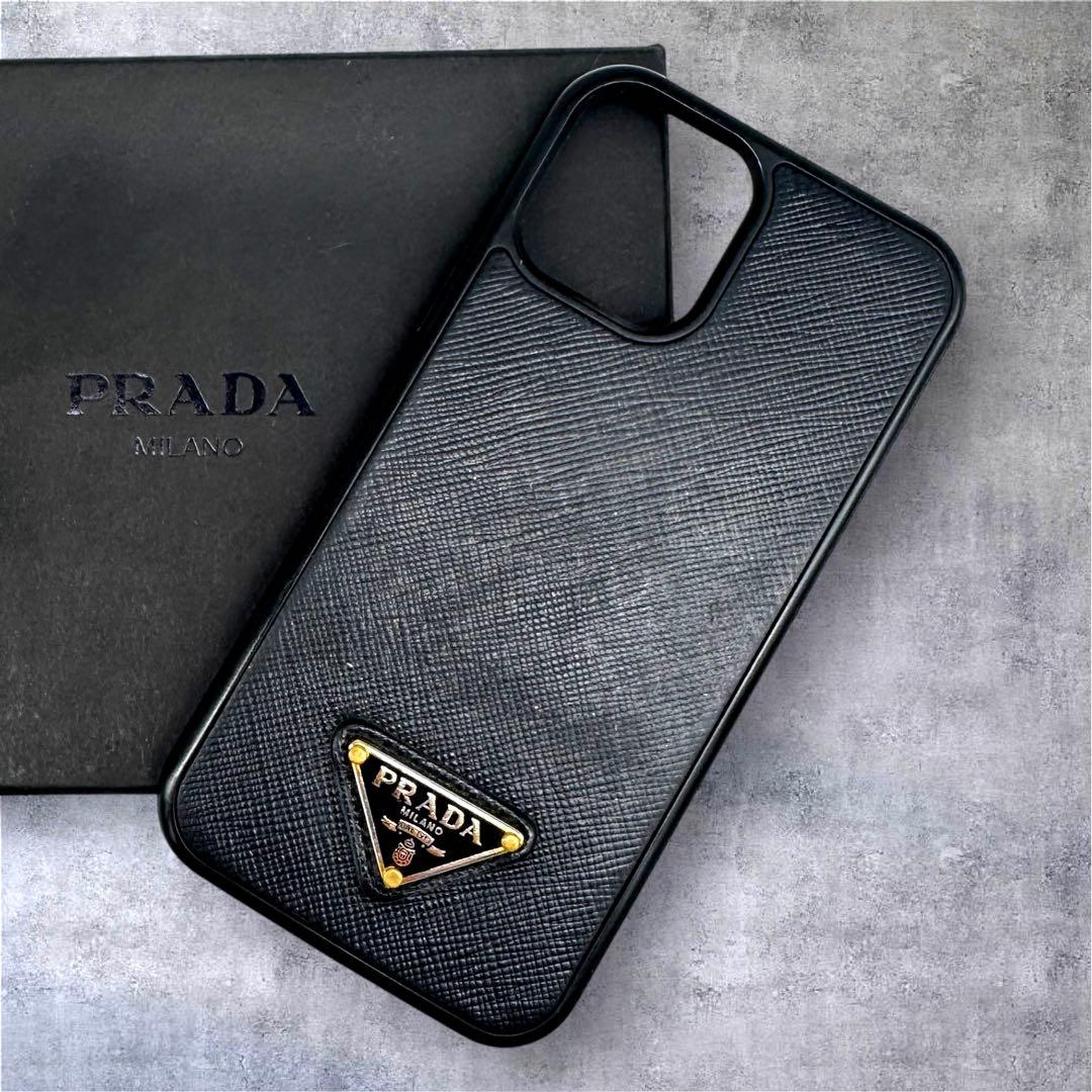 PRADAプラダ iPhone12ケース ブラック 三角ロゴ サフィアーノレザー