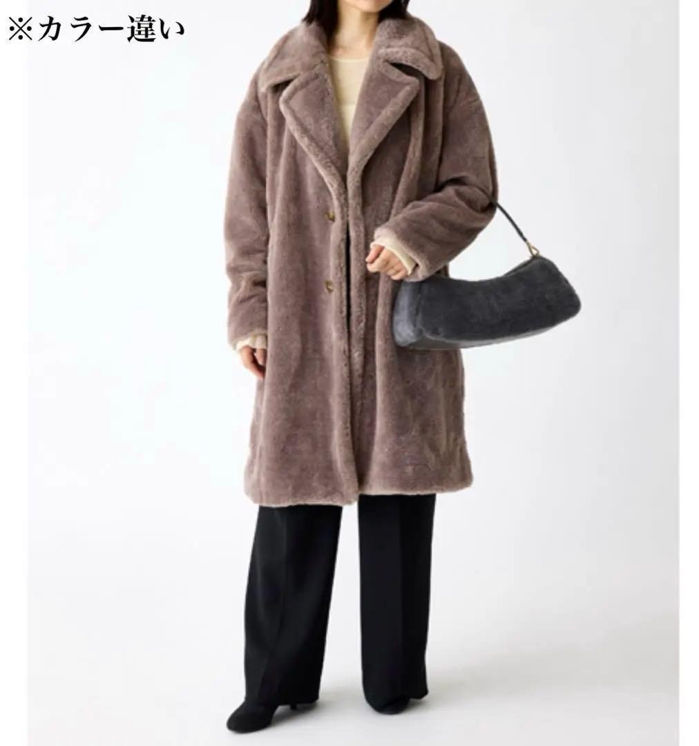 新品 LIGNAGGIO×ECOPEL ラムボア風フェイクファーロングコート M