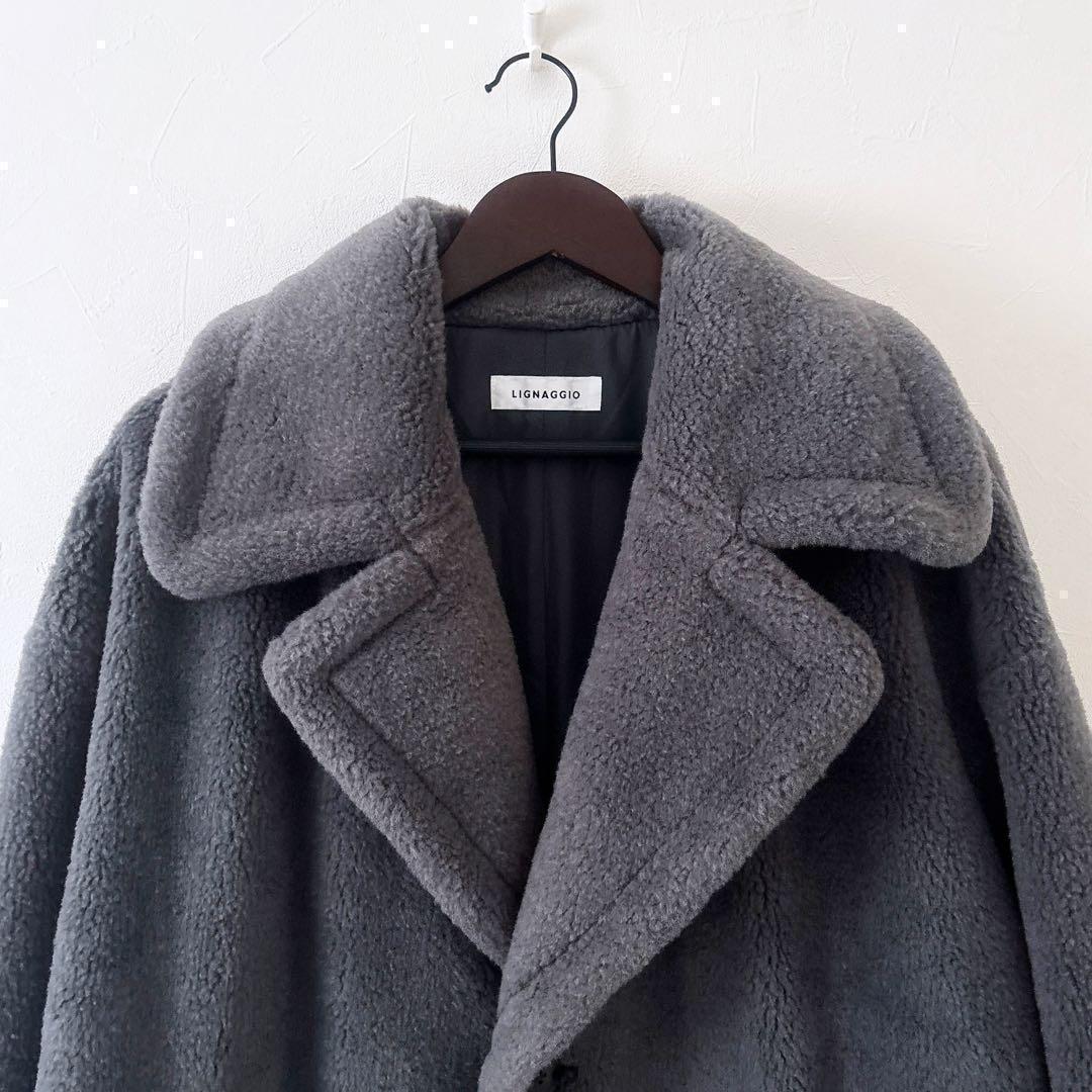 新品 LIGNAGGIO×ECOPEL ラムボア風フェイクファーロングコート M