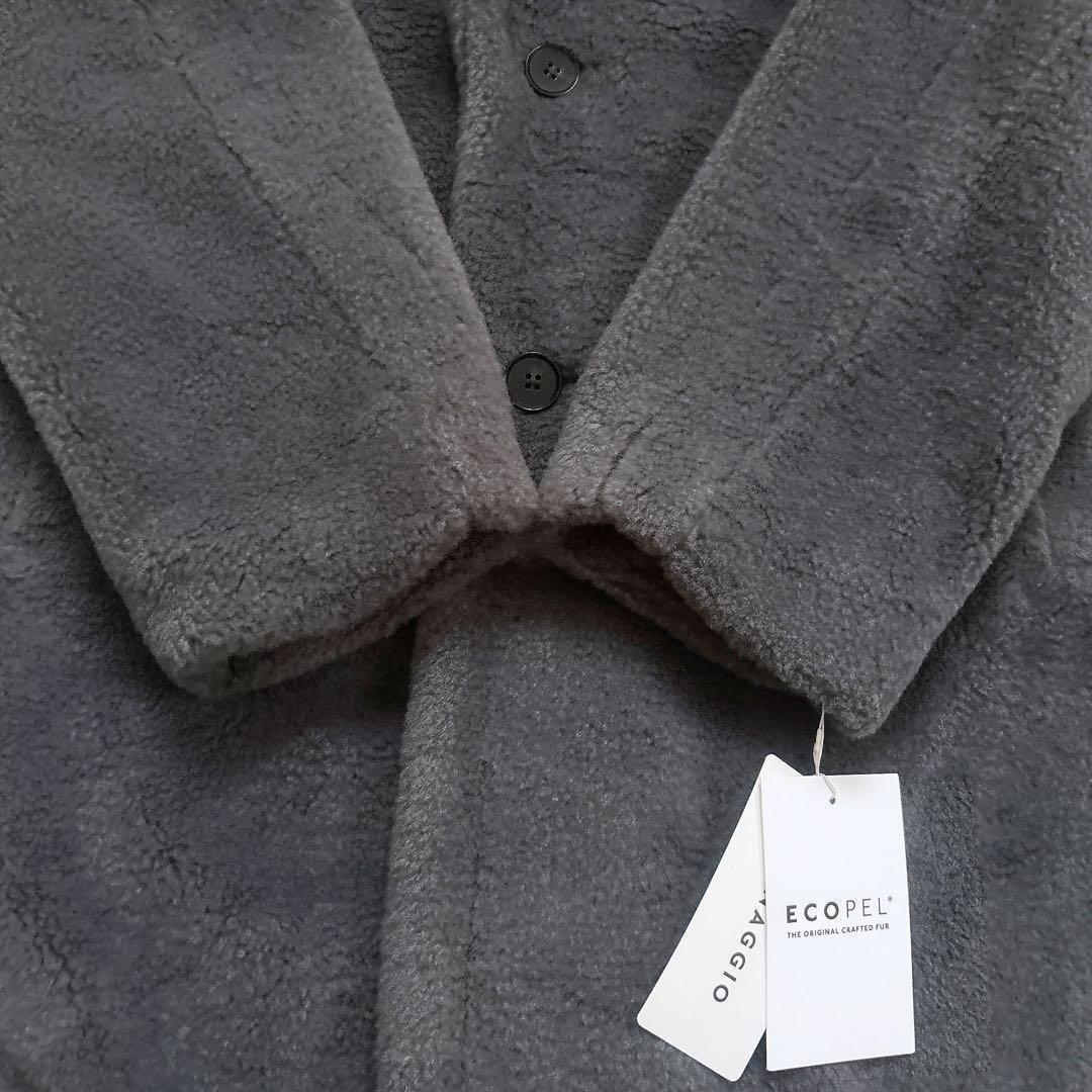 新品 LIGNAGGIO×ECOPEL ラムボア風フェイクファーロングコート M
