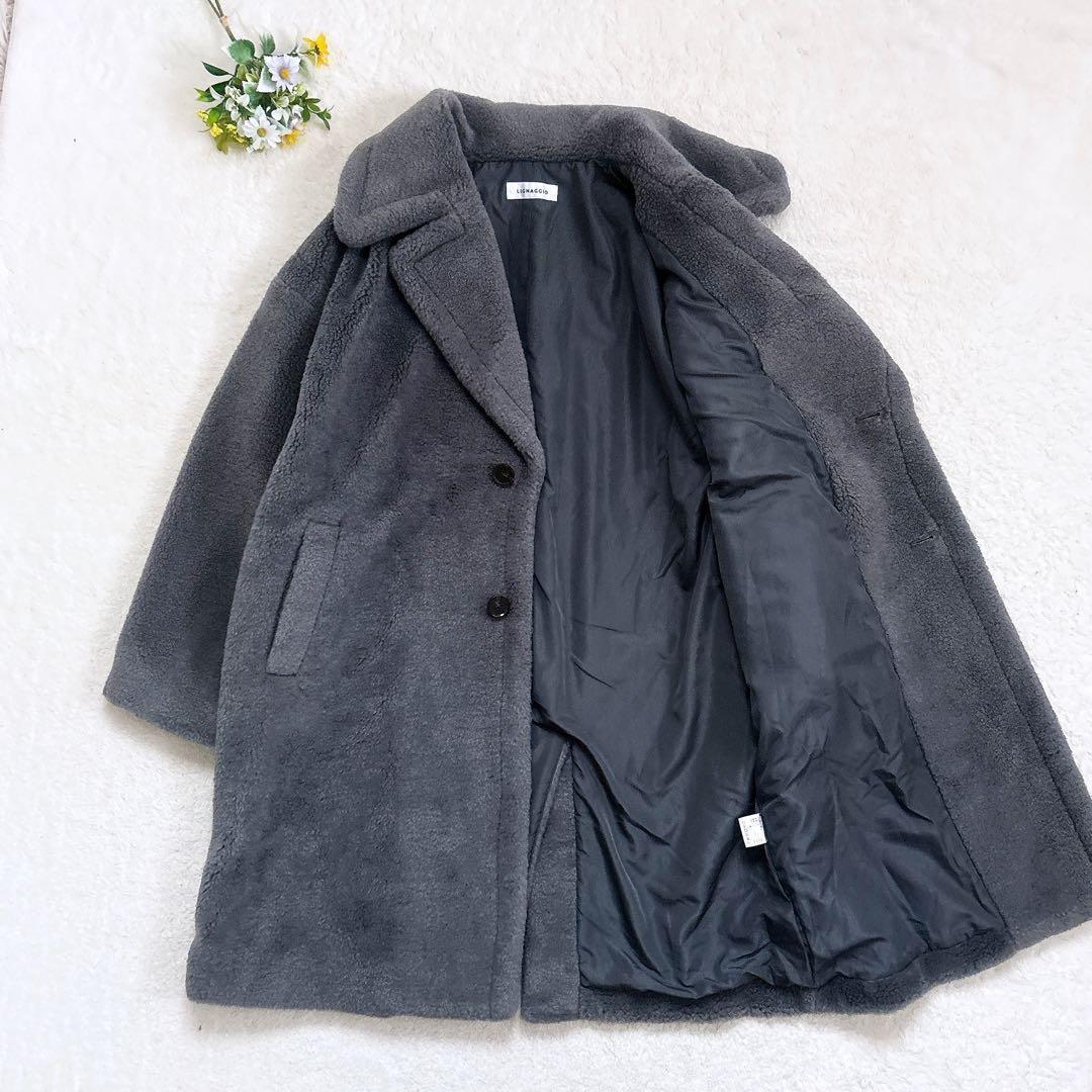 新品 LIGNAGGIO×ECOPEL ラムボア風フェイクファーロングコート M