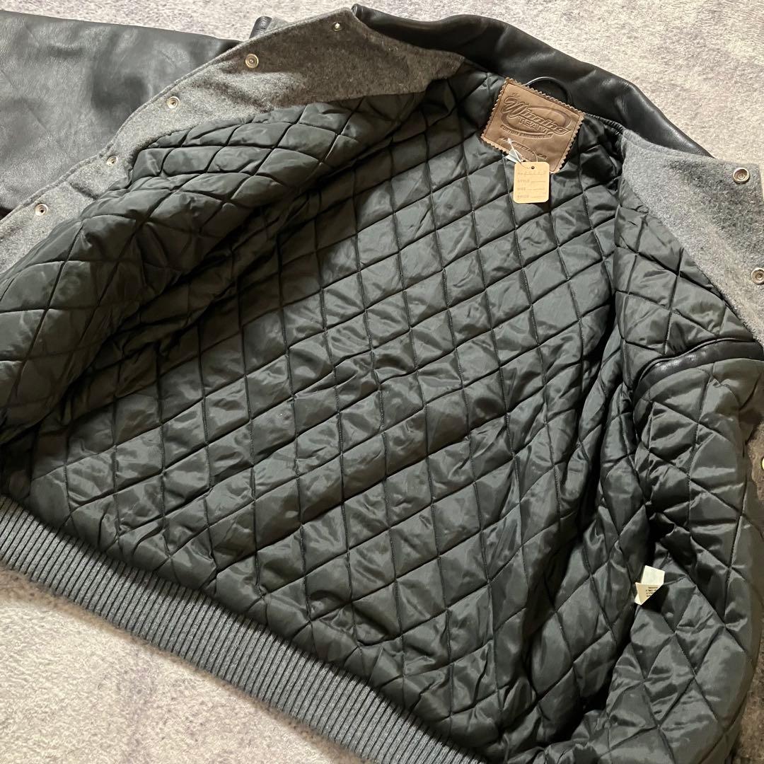 90sUSA製ウールレザーLAKCKARTCLUBスタジャングレー×ブラック