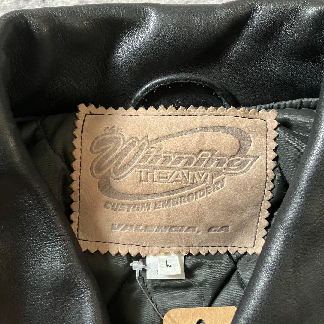 90sUSA製ウールレザーLAKCKARTCLUBスタジャングレー×ブラック