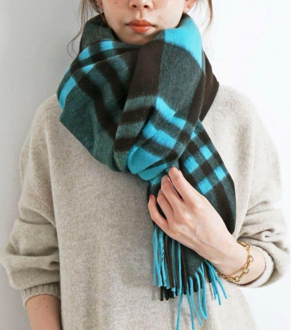 美品 ジョシュアエリス カシミヤ大判ストール CPG51576 ターコイズ