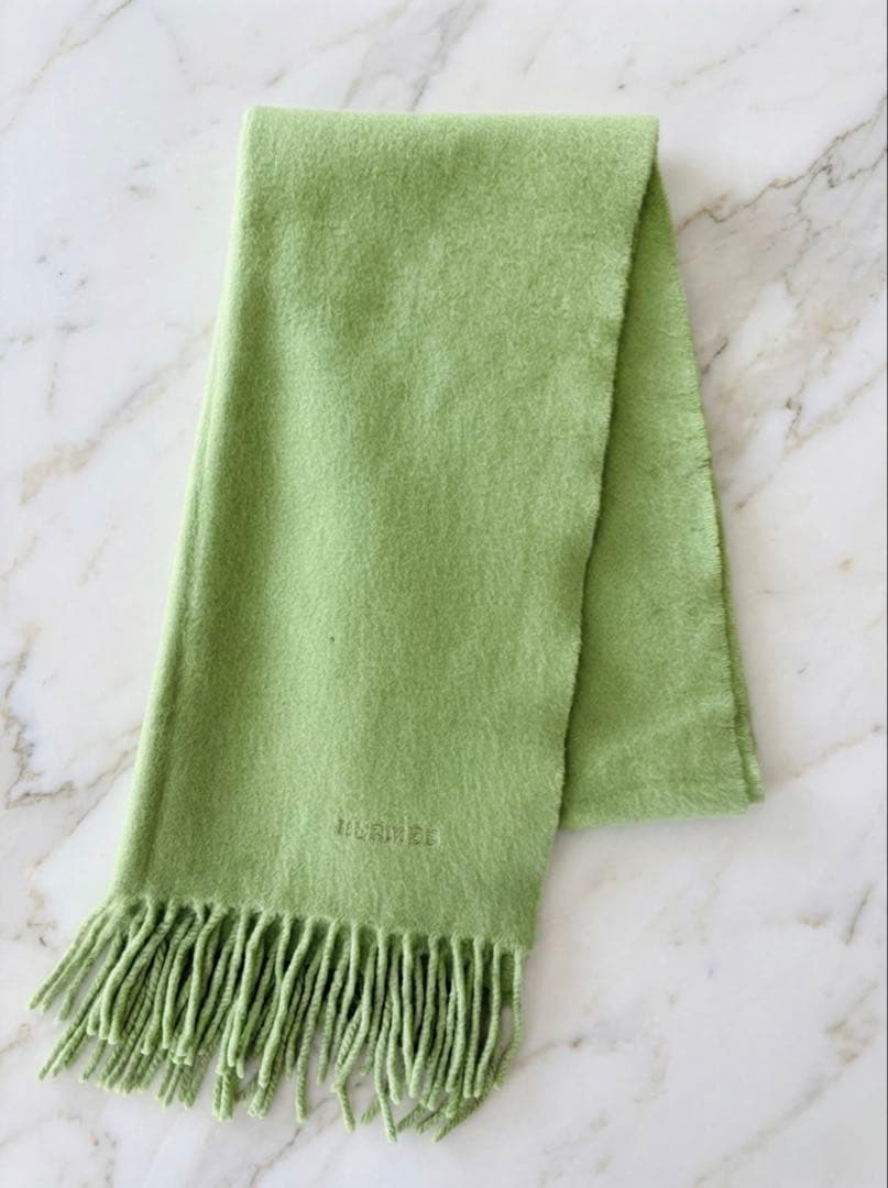 エルメス　カシミヤ　100% ライトグリーン フリンジ付きマフラー
