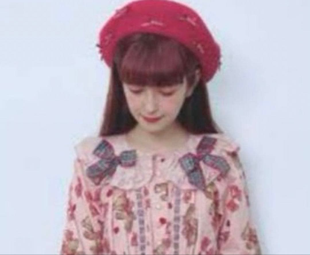 PINK HOUSE × misako&erinko ロゴ＆リボン　ベレー帽　黒