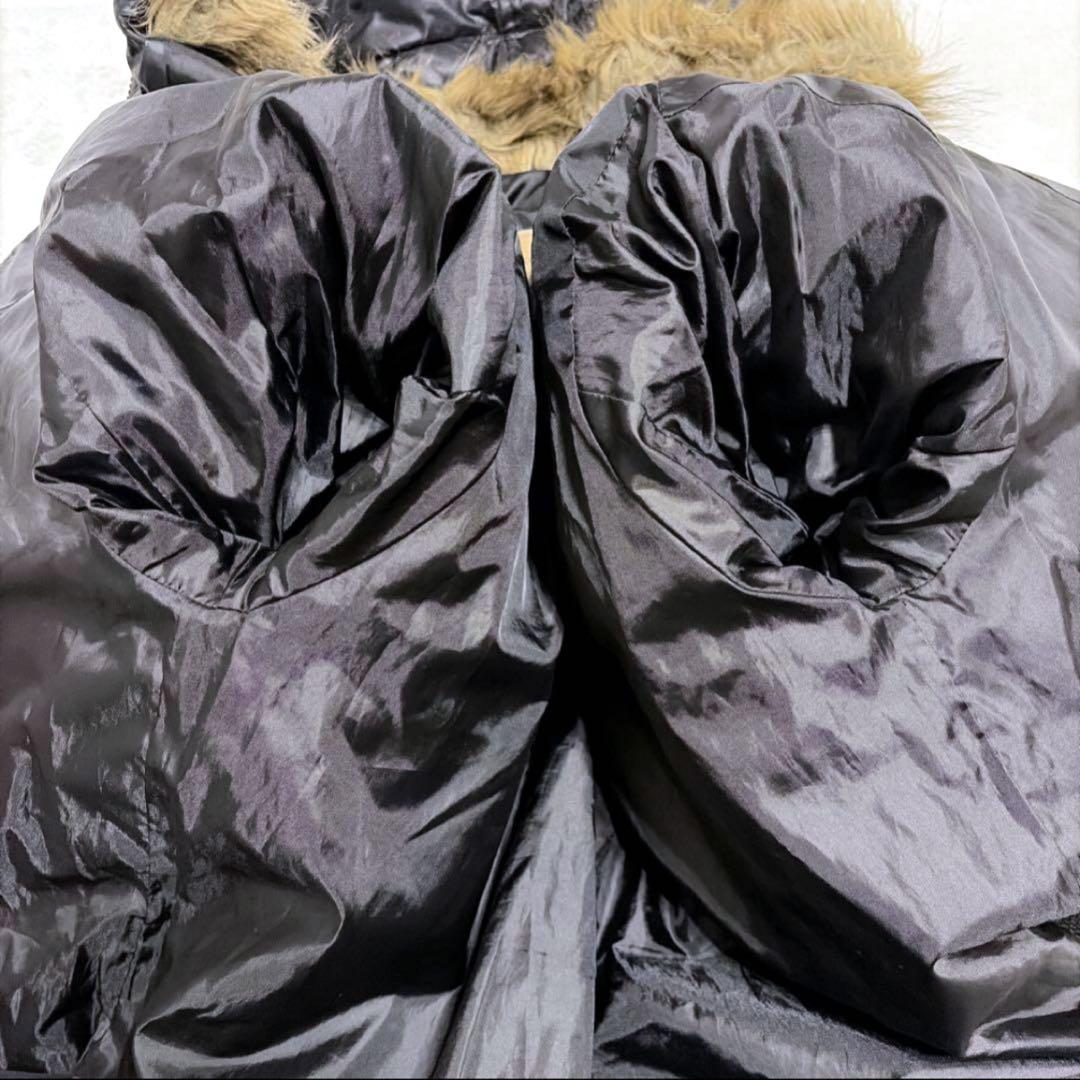 【美品】AVIREX ダウンジャケット ファー 肉厚 光沢 ブラック黒 L