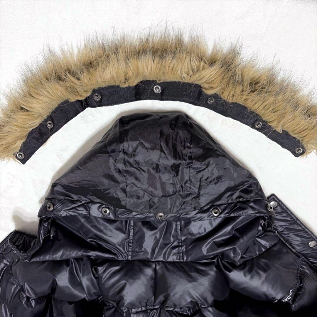 【美品】AVIREX ダウンジャケット ファー 肉厚 光沢 ブラック黒 L