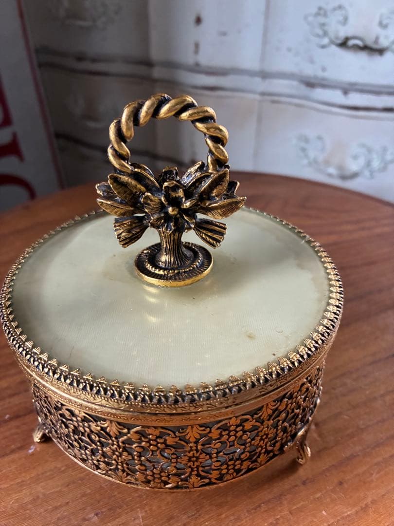フランス　アンティーク　オルモル　ガラス　ジュエリー　ボックス　真鍮　美品　レア