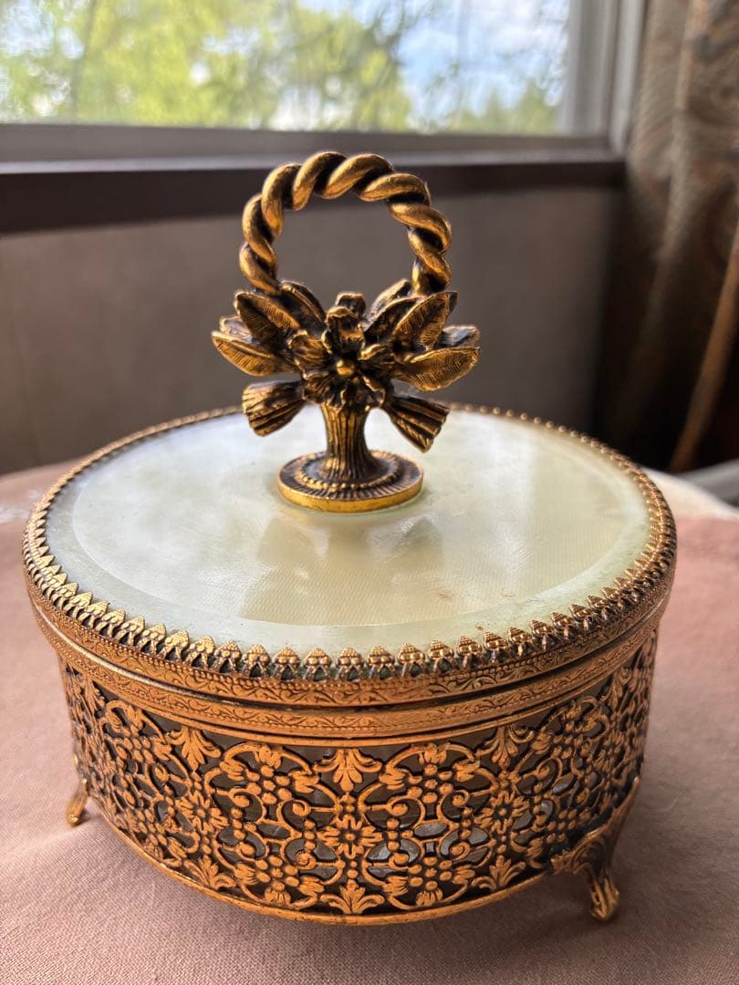 フランス　アンティーク　オルモル　ガラス　ジュエリー　ボックス　真鍮　美品　レア