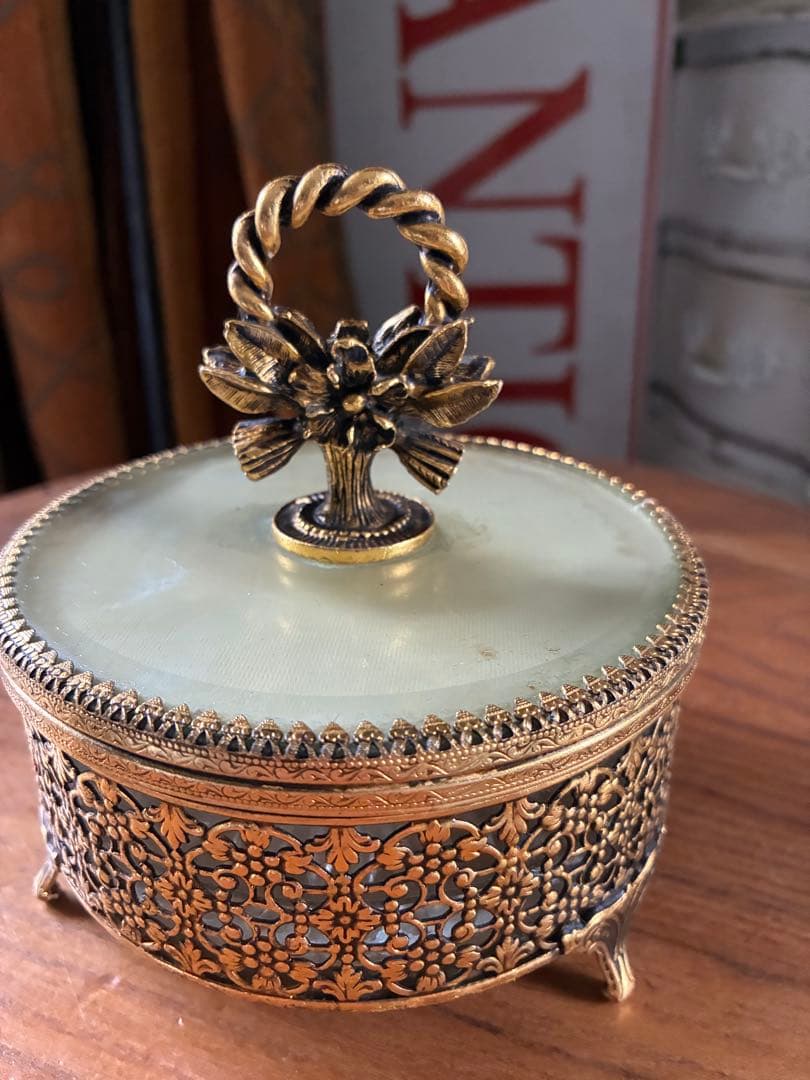 フランス　アンティーク　オルモル　ガラス　ジュエリー　ボックス　真鍮　美品　レア