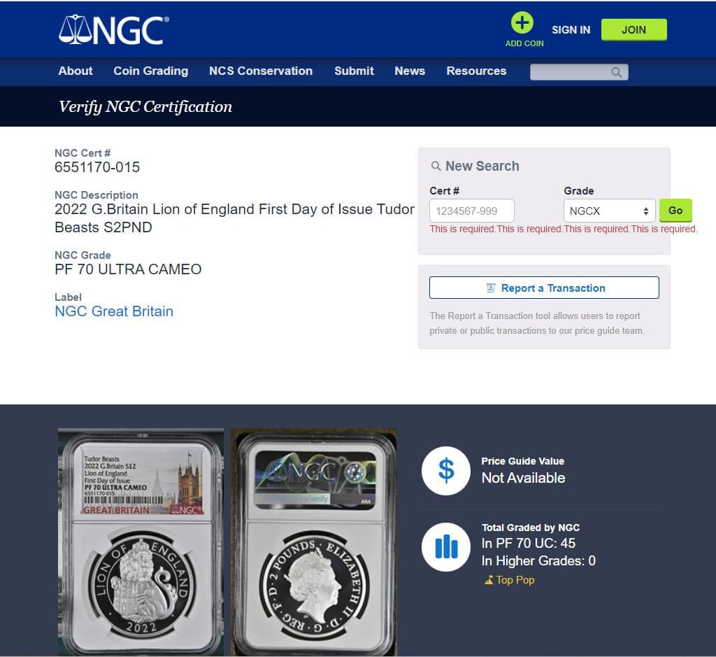 【銀貨】最高鑑定PF70UC　英ロイヤルミント・イングランドのライオンFDOI