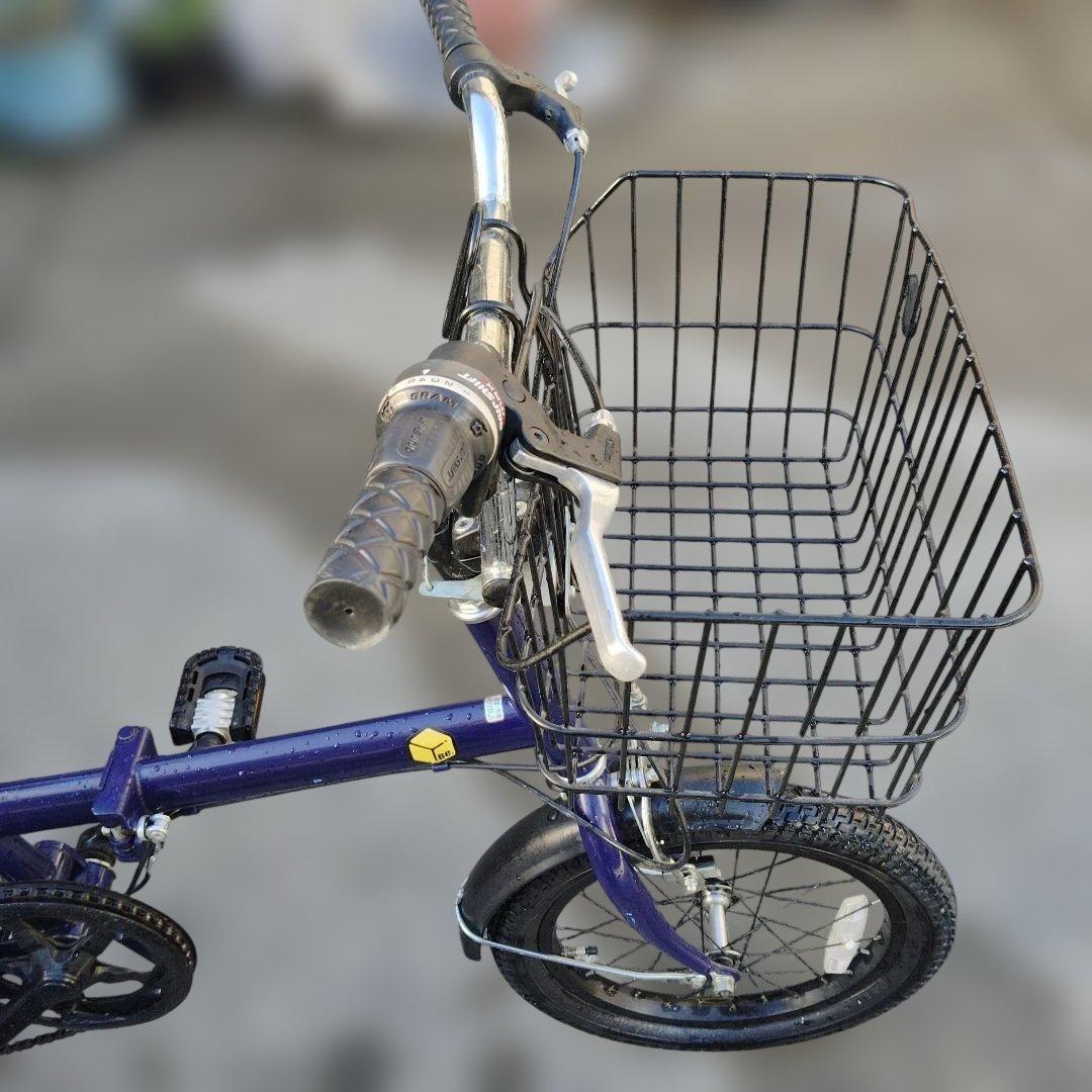 折りたたみ自転車 パープル 前面バスケット付き