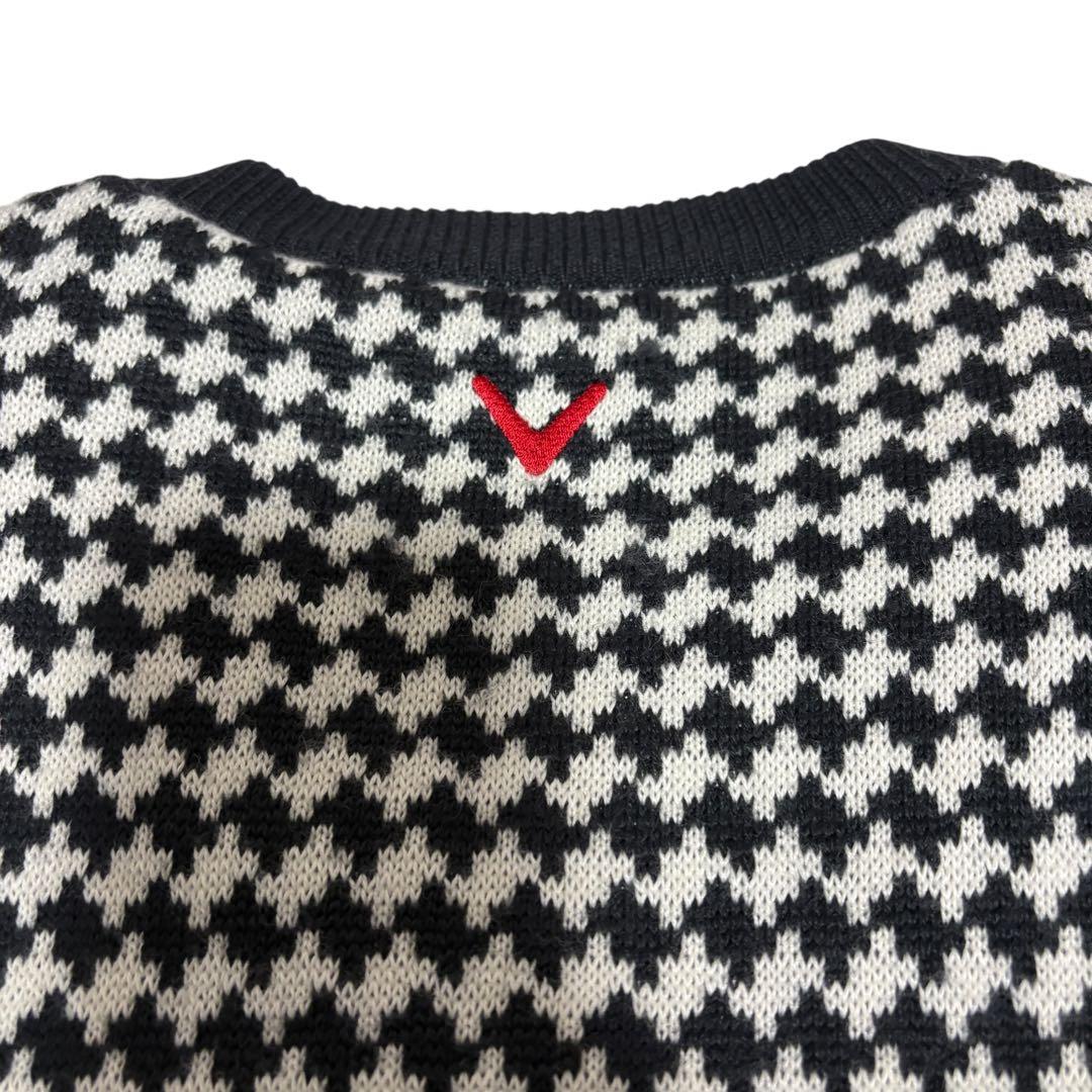 サイズL Callaway裏地防風蓄熱保温 千鳥柄 総織柄Vネックニット