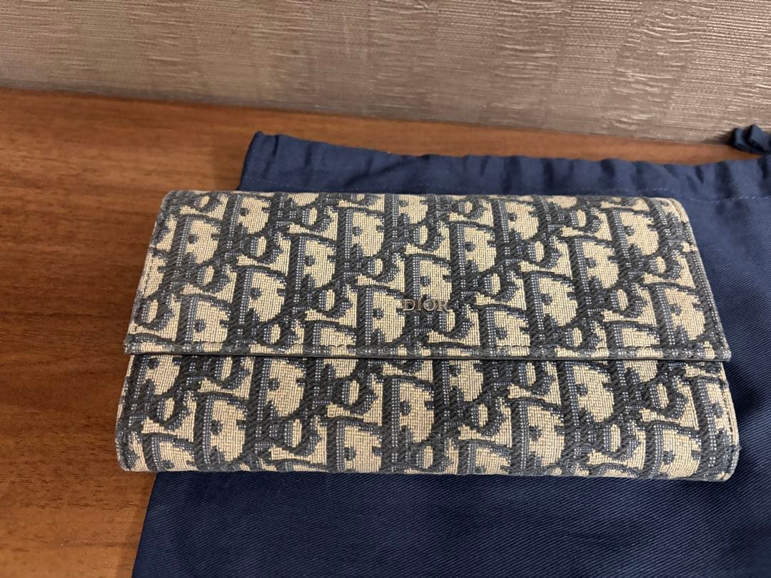Dior モノグラム 長財布 ベージュ×ネイビー