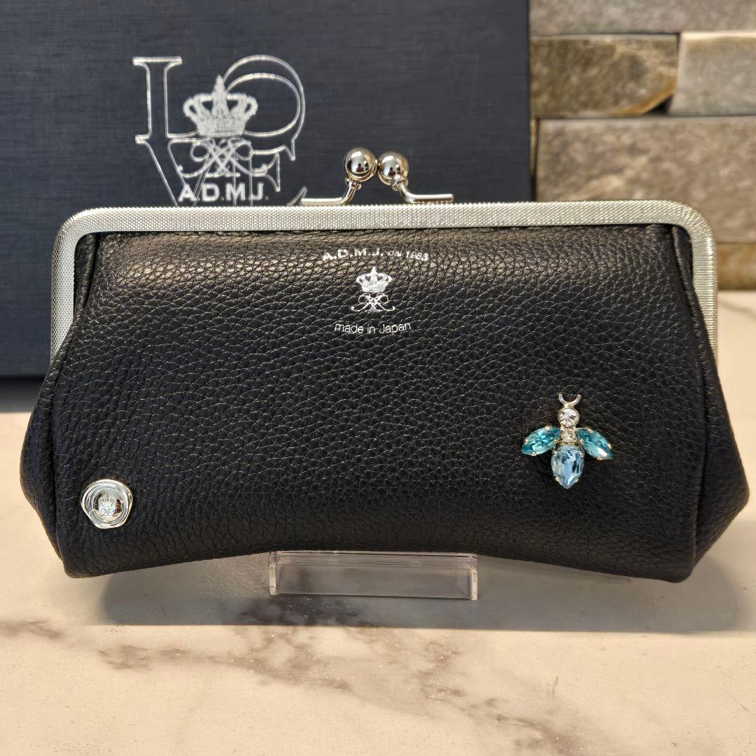 新品未使用　A.D.M.J. がま口財布　スワロフスキー　レザー　箱付き