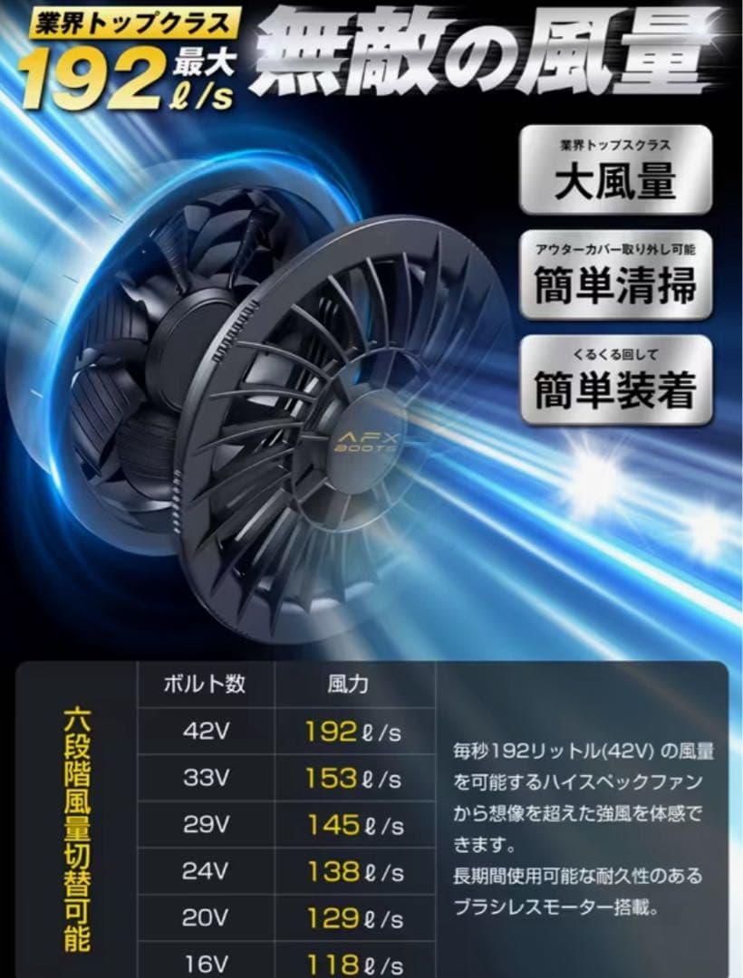 最安値 42V超高出力 ファンバッテリーセットAFXBOOTS 空調服 - メルカリ