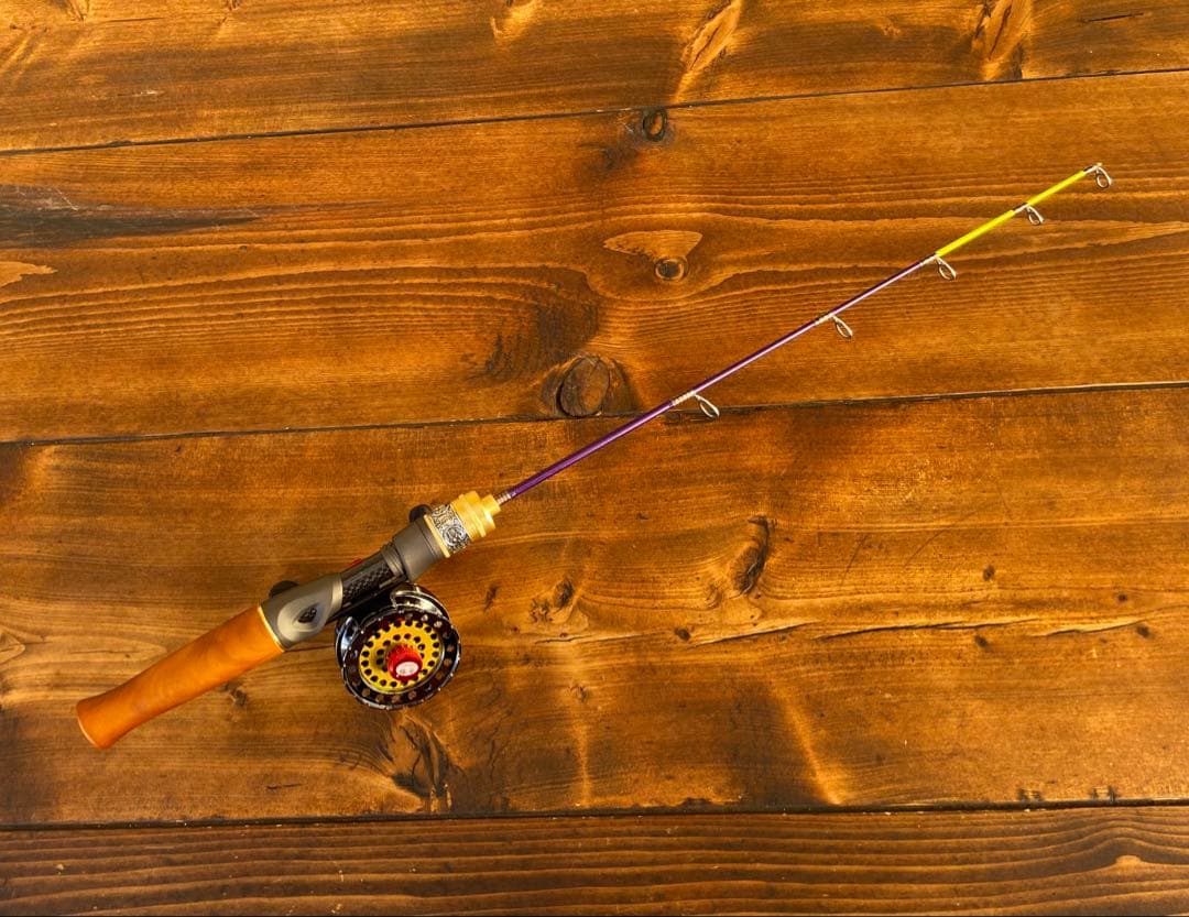 穴釣りセット アイスフィッシング 穴釣りロッド 天然木グリップ タイコ