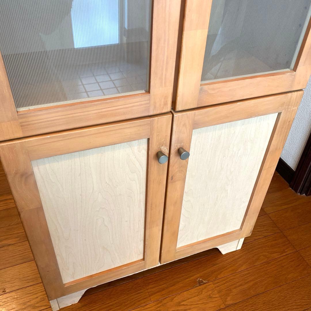 キャビネット ガラス戸棚 5段 食器棚 書棚 収納棚 リビング収納 ナチュラル