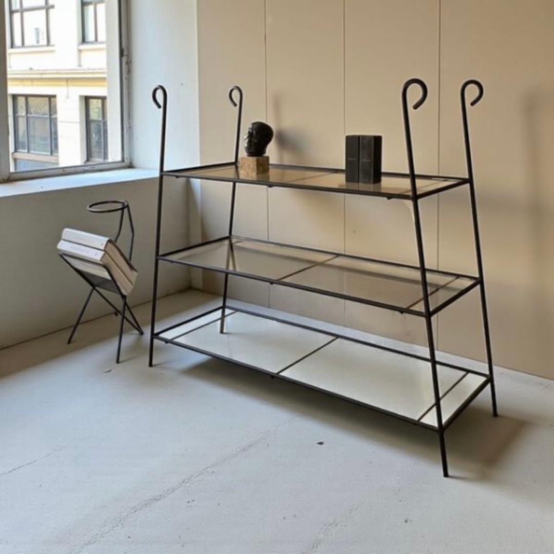 TK様専用【ビンテージ】アイアンスチール 3段 ガラス オープンシェルフ
