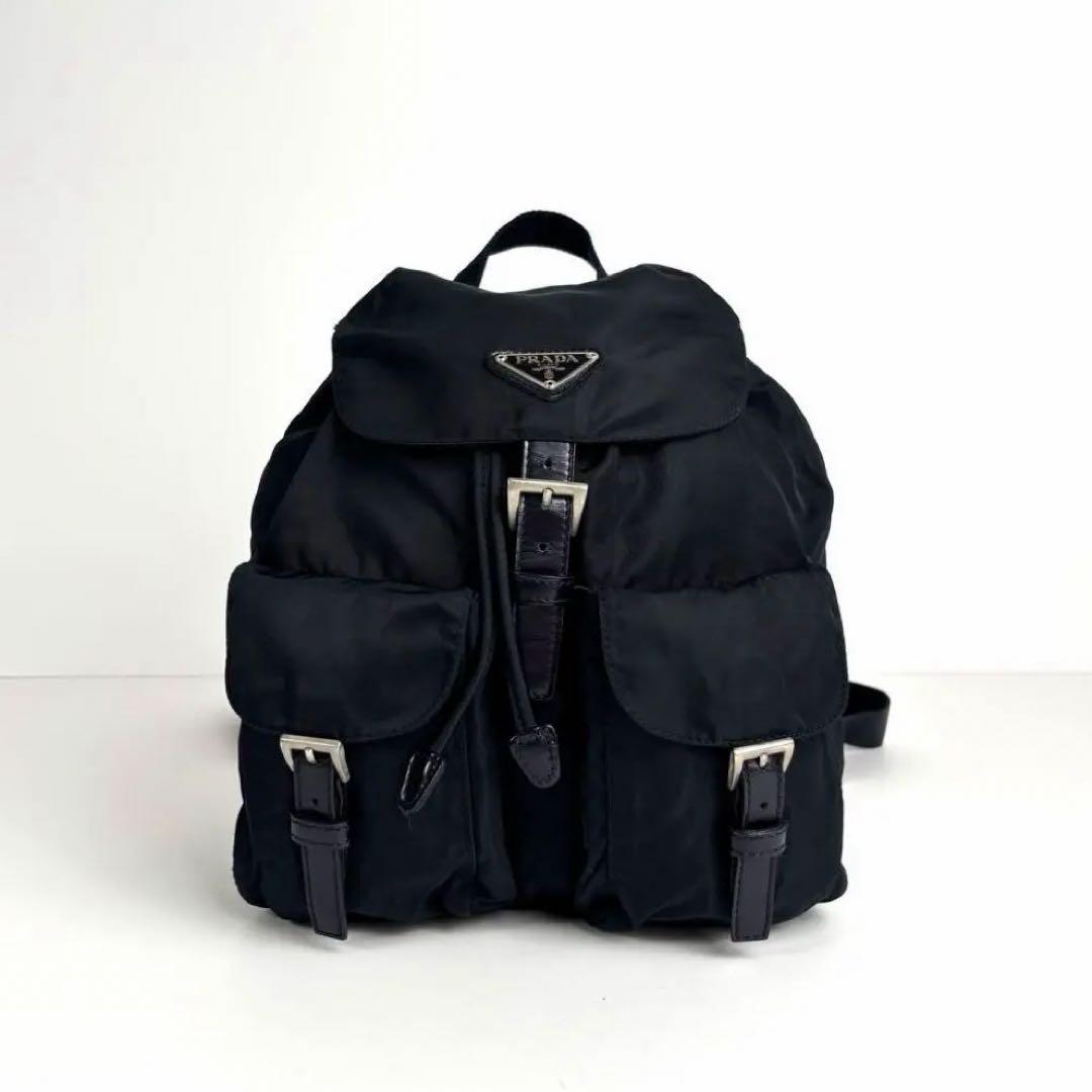 美品 PRADA プラダ リュック バックパック 三角ロゴ ナイロン ネイビー