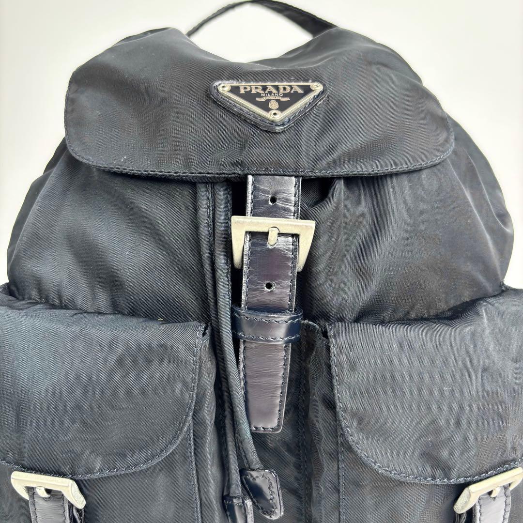 美品 PRADA プラダ リュック バックパック 三角ロゴ ナイロン ネイビー