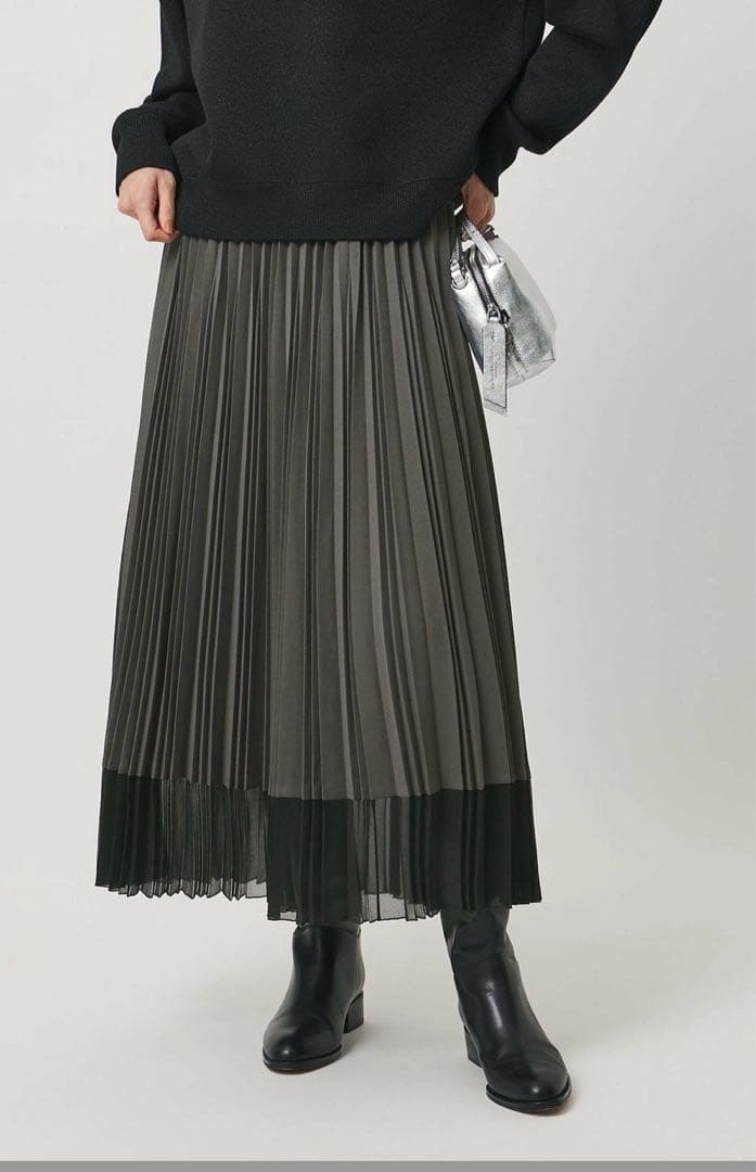 美品　シアー コンビ プリーツ スカート