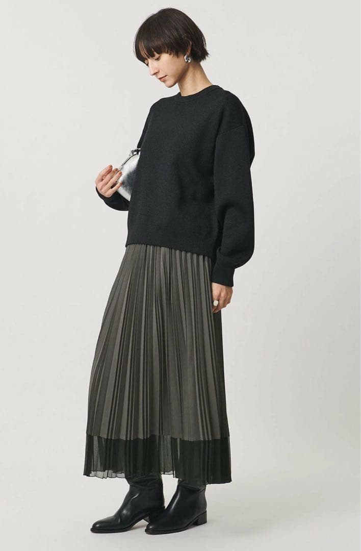 美品　シアー コンビ プリーツ スカート