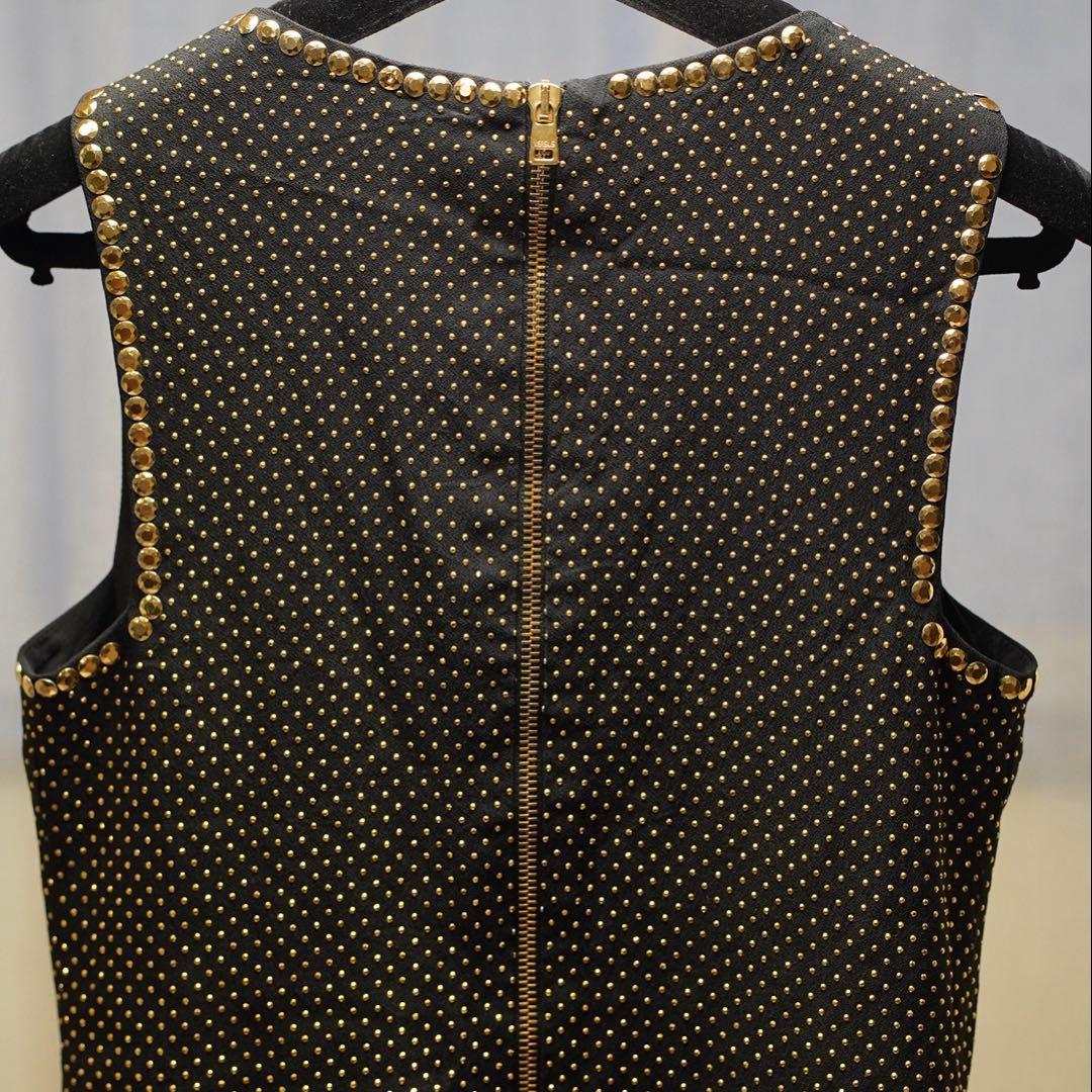 VERSACE/ノースリーブ ワンピース ブラック ゴールドスタッズ 38