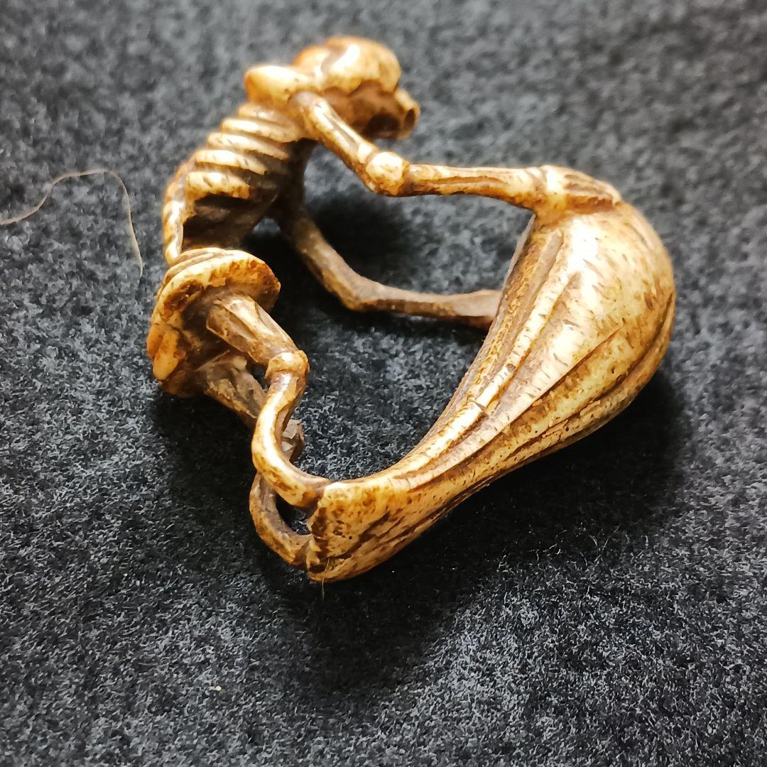 X115-7 江戸期 魂骸骨根付 ガイコツ 根付 提物　ひ