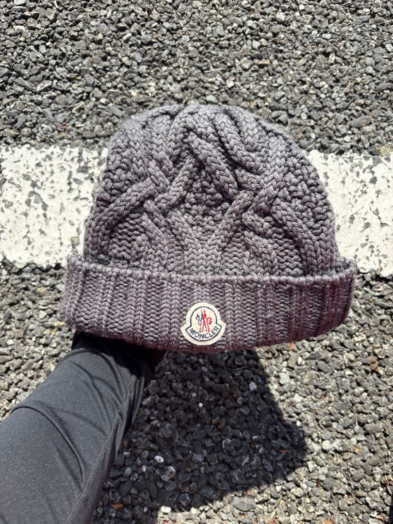 モンクレール moncler ニット帽 帽子 ビーニー グレー ニット - メルカリ