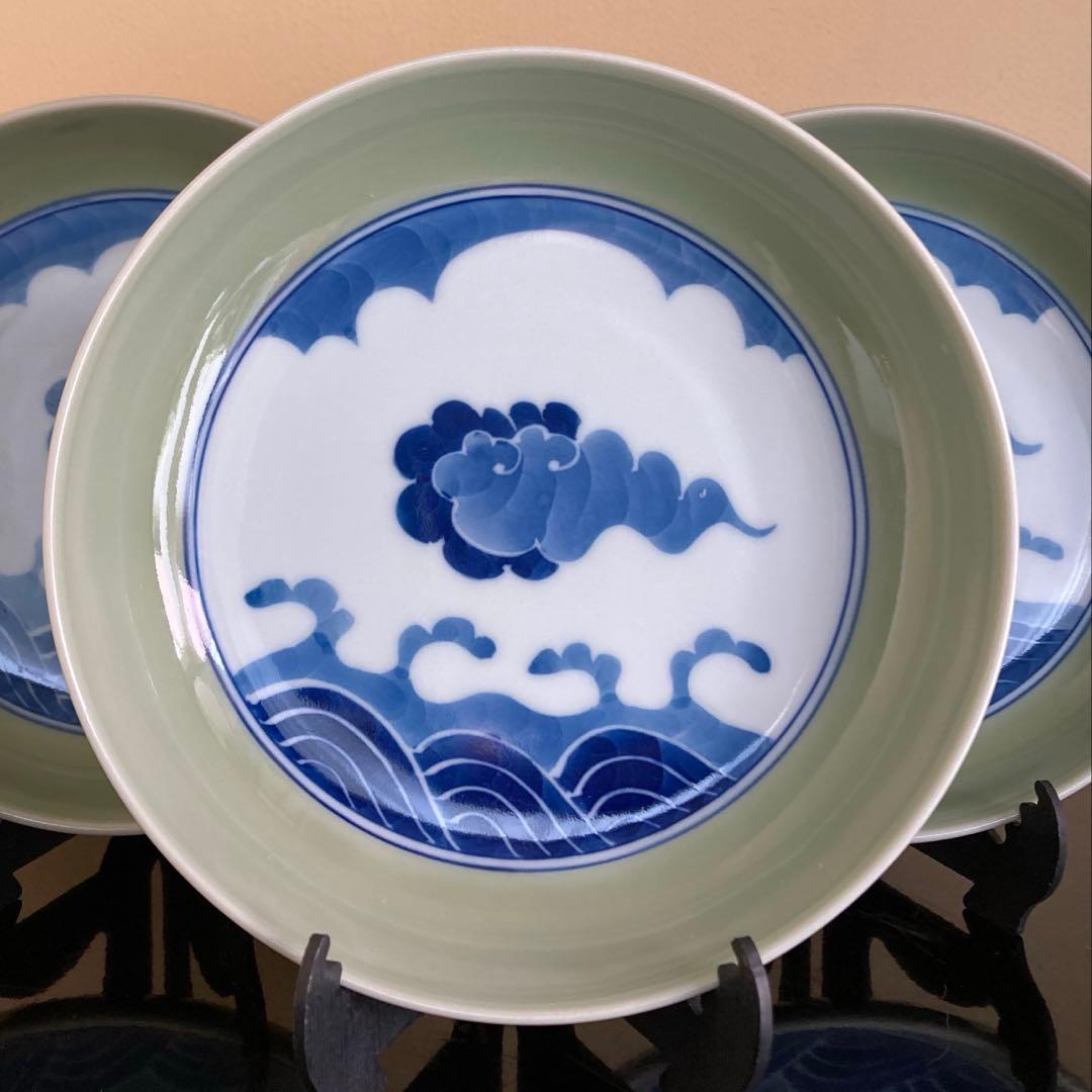源右衛門窯青磁雲波紋小皿4枚