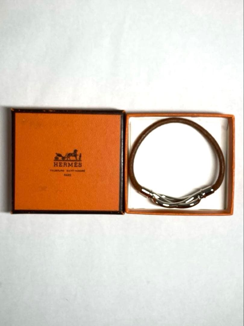 良品　HERMES エルメス　アタメ　シルバー金具　レザー　ブレスレット　箱付き