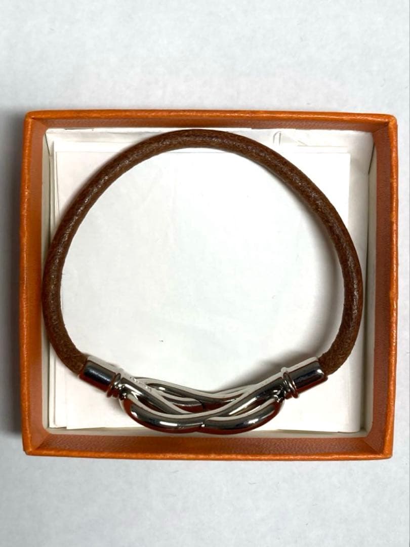 良品　HERMES エルメス　アタメ　シルバー金具　レザー　ブレスレット　箱付き