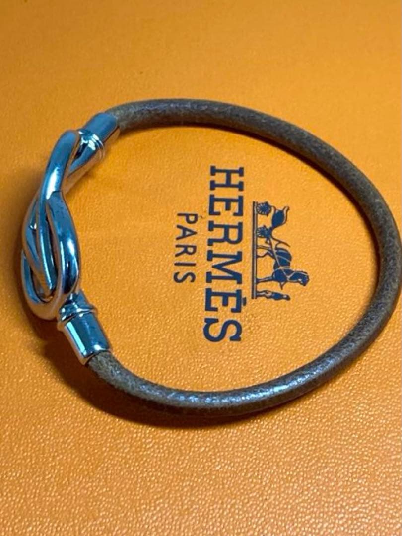 良品　HERMES エルメス　アタメ　シルバー金具　レザー　ブレスレット　箱付き