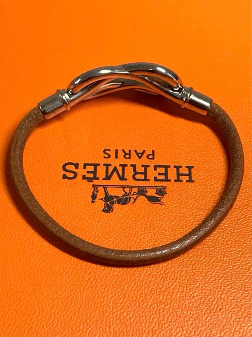良品　HERMES エルメス　アタメ　シルバー金具　レザー　ブレスレット　箱付き