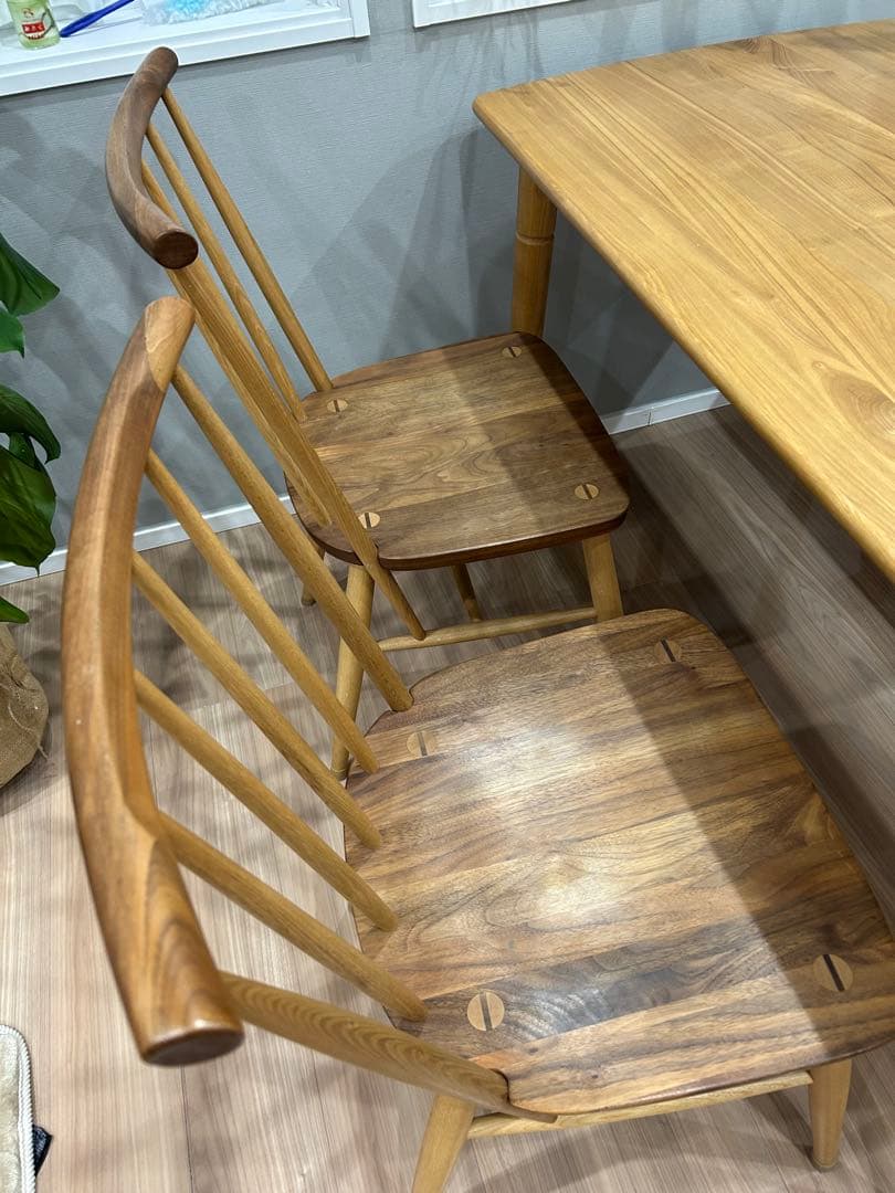 無垢材 ダイニングテーブル チェアセット約135cm x 約75cm