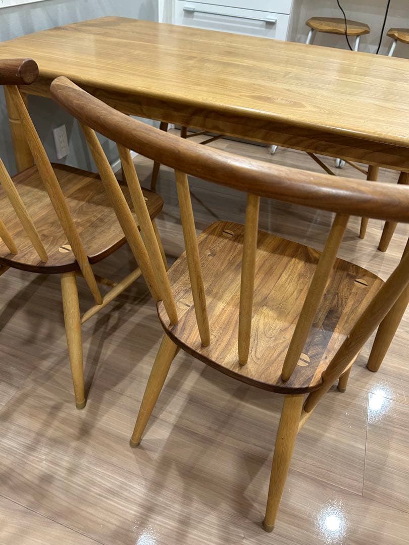 無垢材 ダイニングテーブル チェアセット約135cm x 約75cm