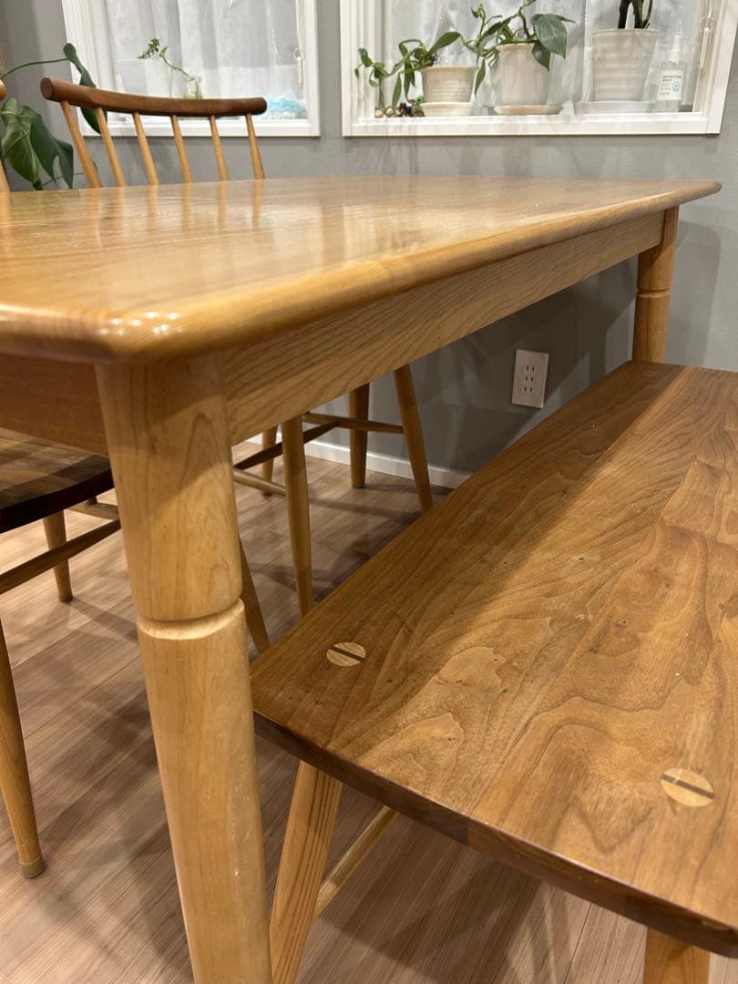 無垢材 ダイニングテーブル チェアセット約135cm x 約75cm