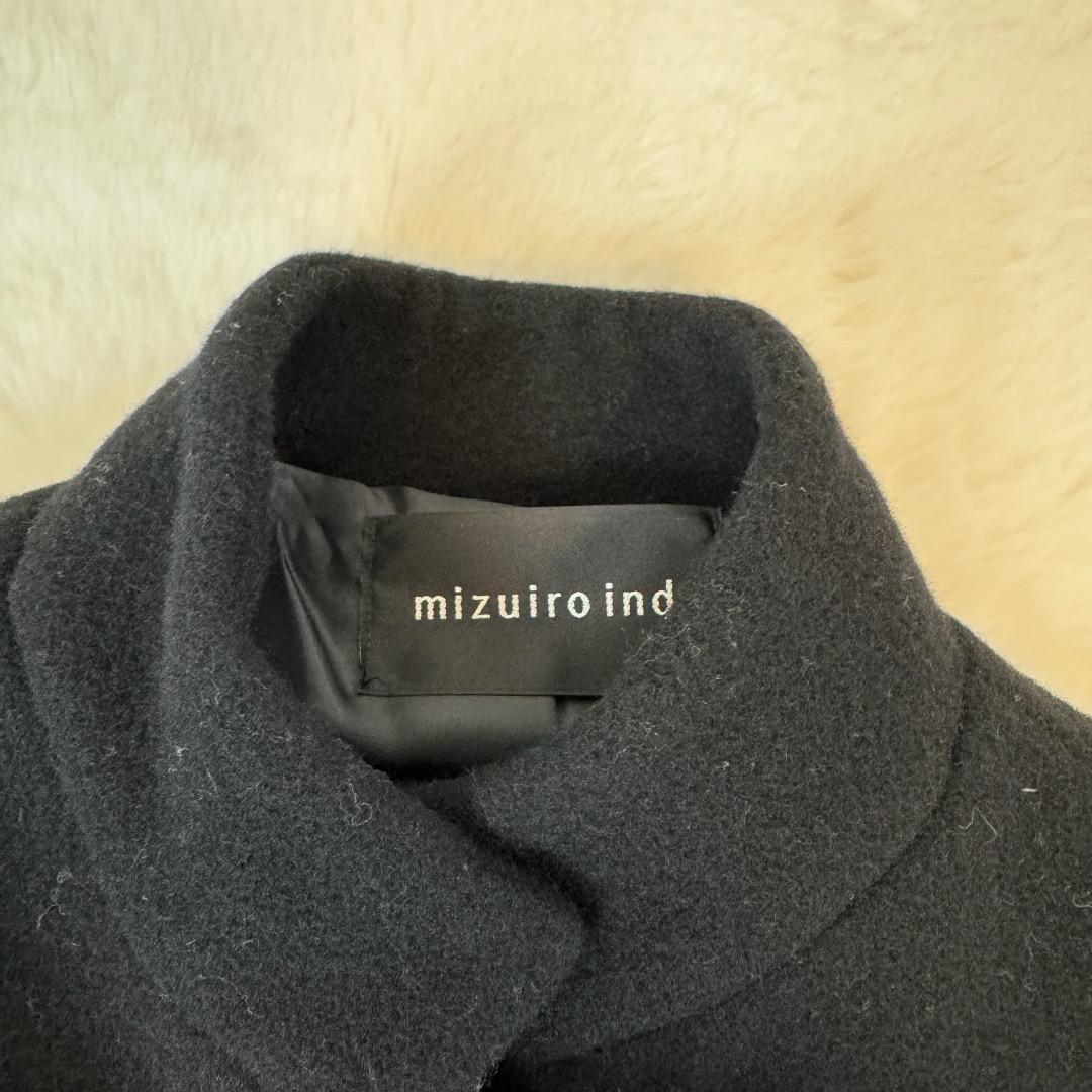 mizuiro ind スタンドカラーウールコート 　黒　ロングコート